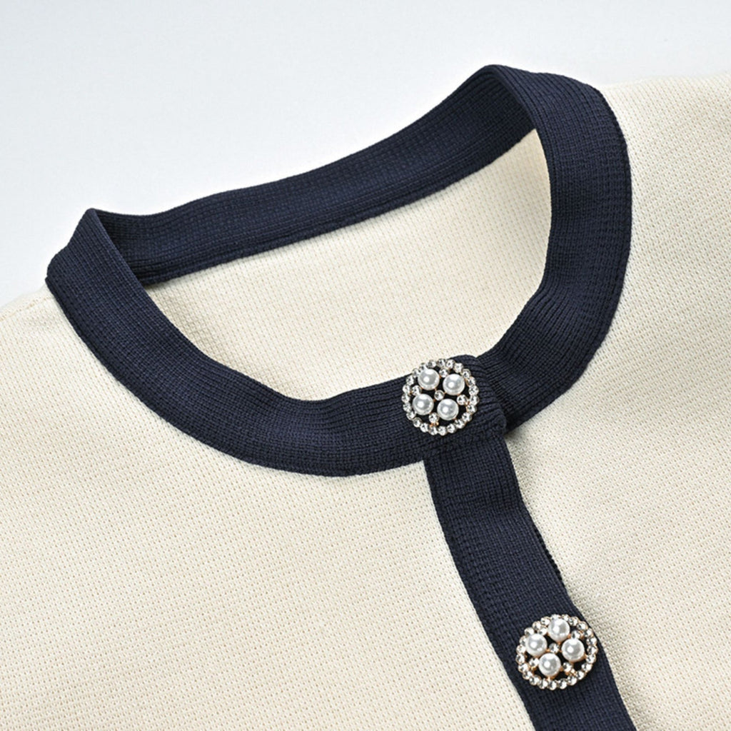 Viola Cardigan & Skirt White Black Bow Detail Matching Set
