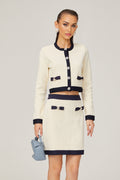 Viola Cardigan & Skirt White Black Bow Detail Matching Set