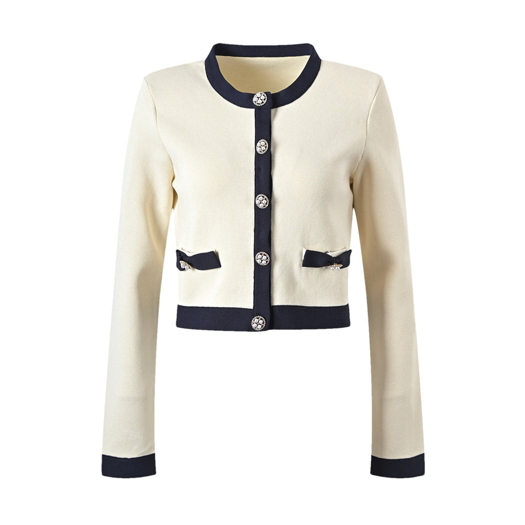 Viola Cardigan & Skirt White Black Bow Detail Matching Set