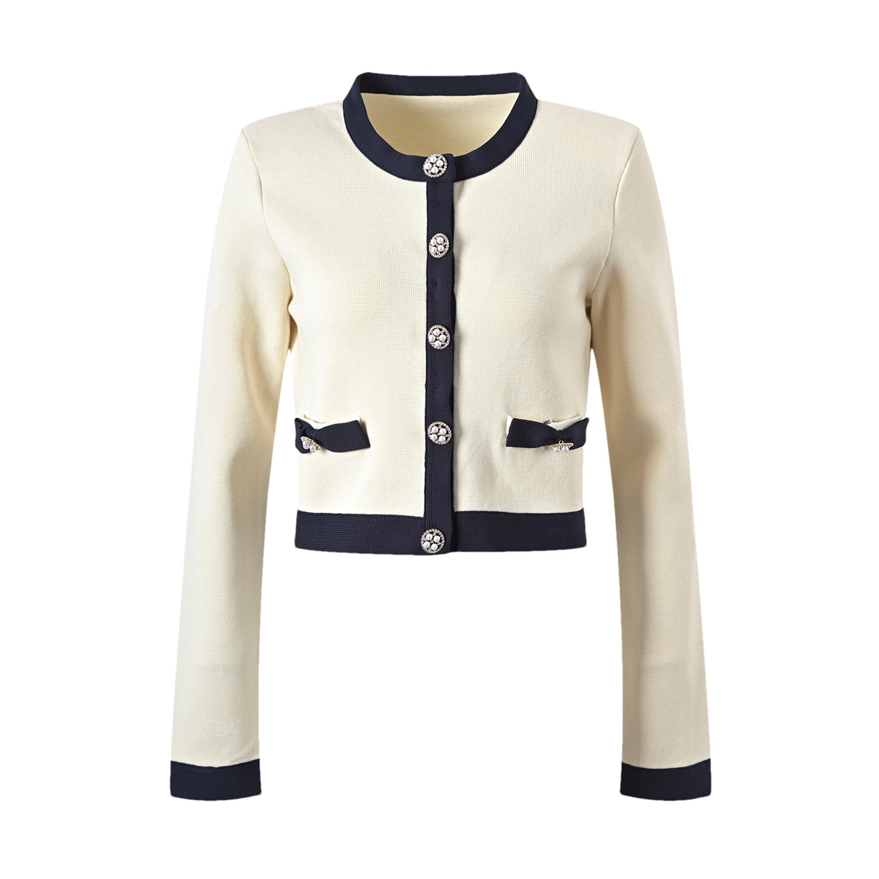Viola Cardigan & Skirt White Black Bow Detail Matching Set