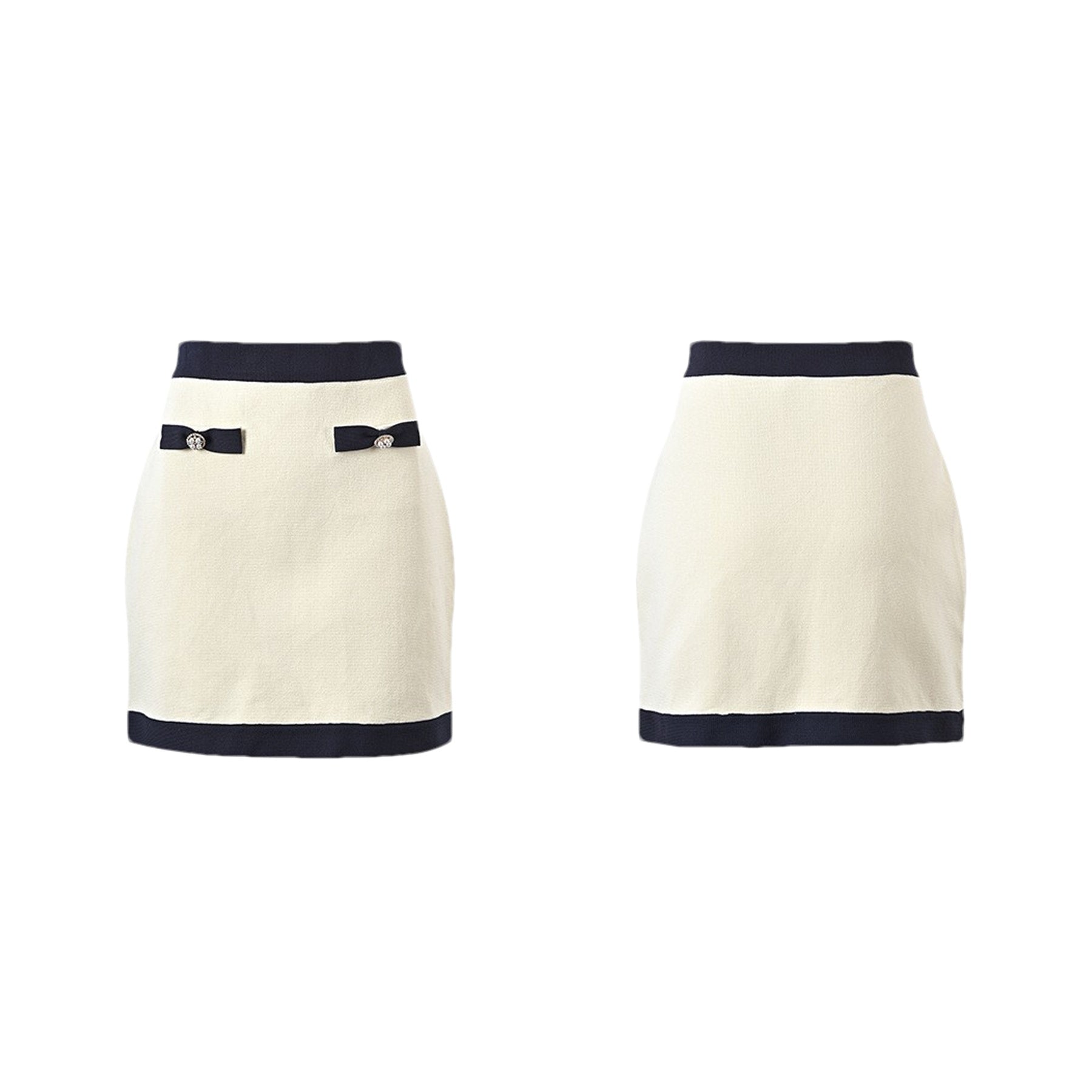 Viola Cardigan & Skirt White Black Bow Detail Matching Set