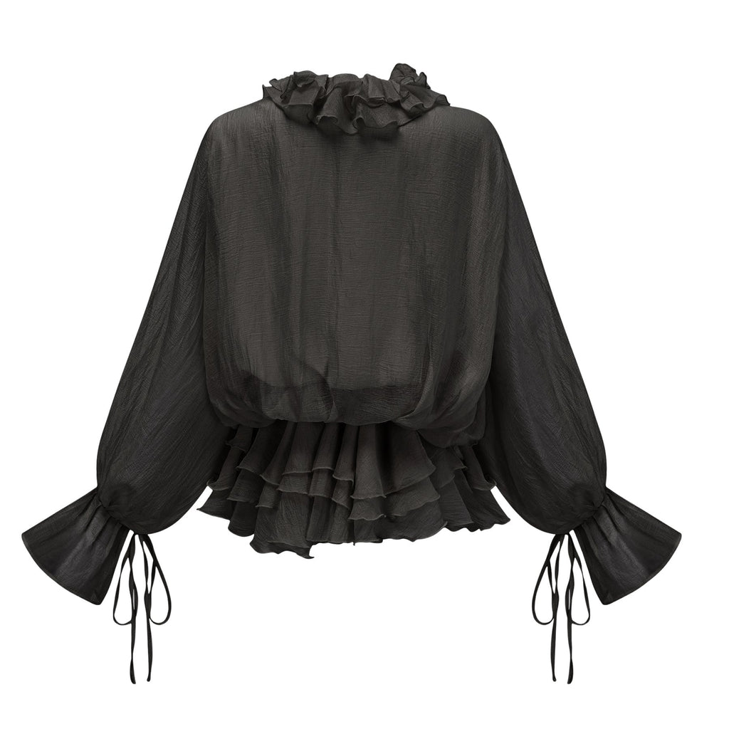 Viola Mini Dress Black Floral Applique Tiered Skirt