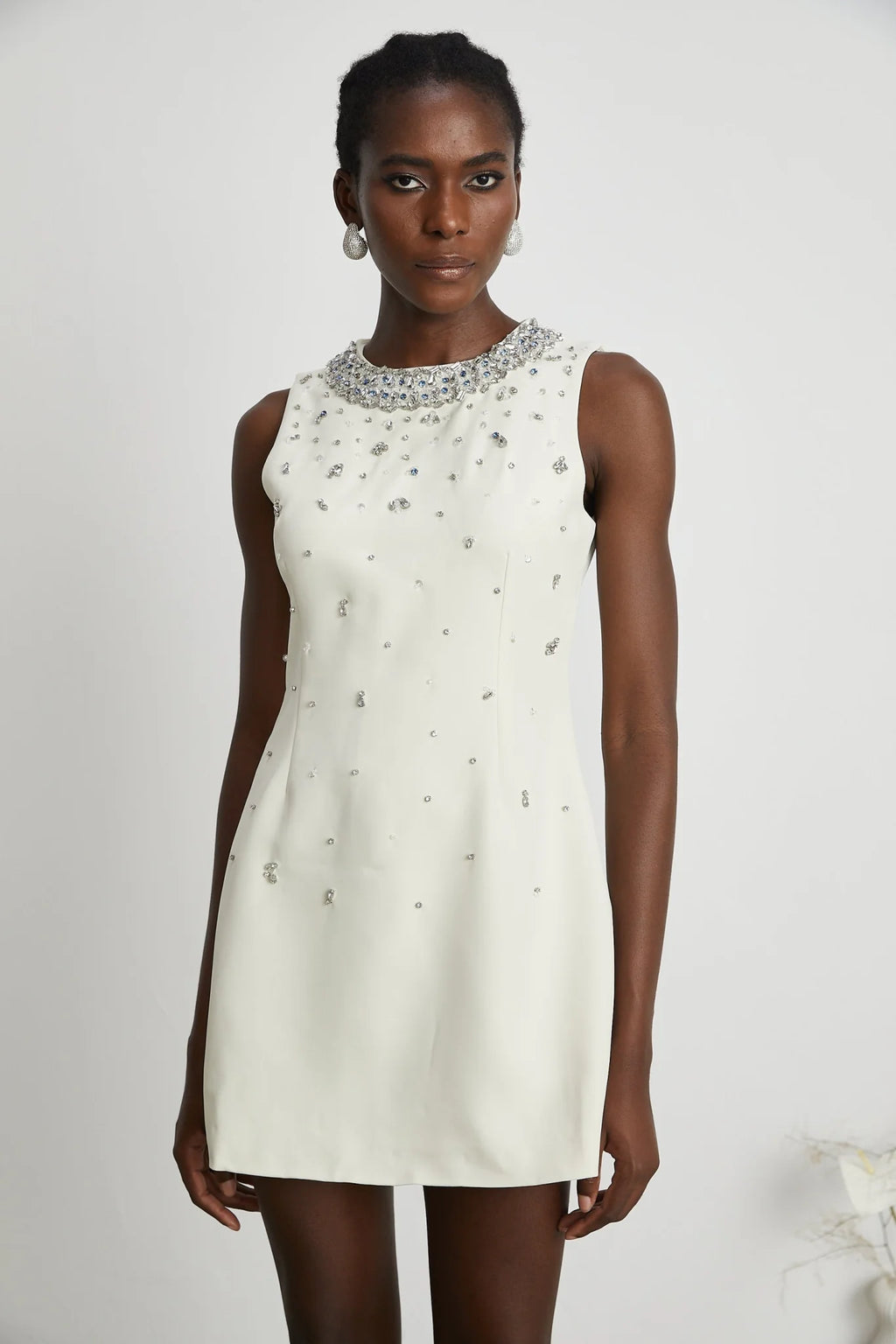 Violet Mini Dress White Crystal Embellished Sleeveless & Rear