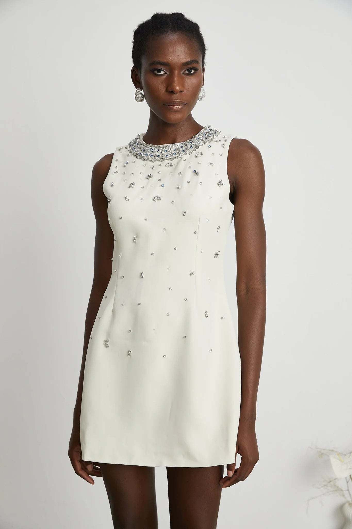 Violet Mini Dress White Crystal Embellished Sleeveless & Rear