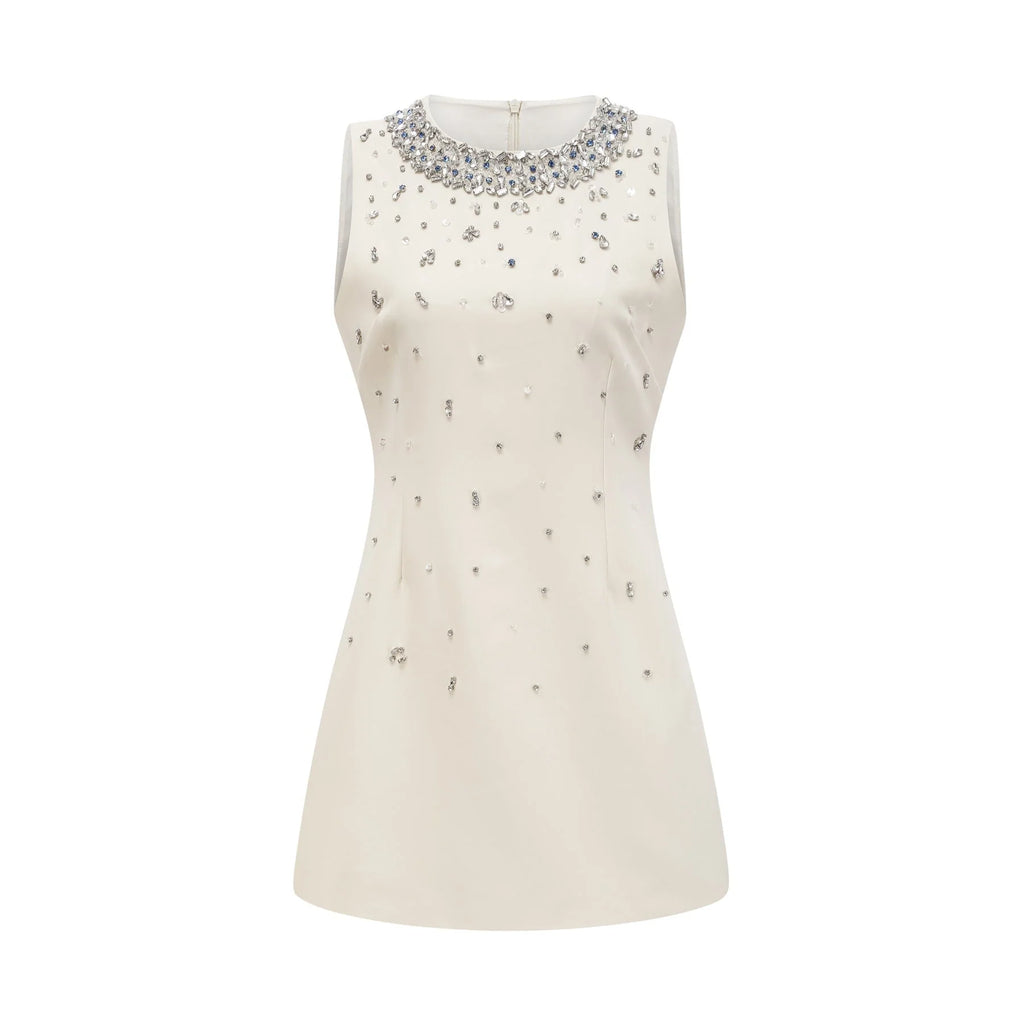Violet Mini Dress White Crystal Embellished Sleeveless & Rear