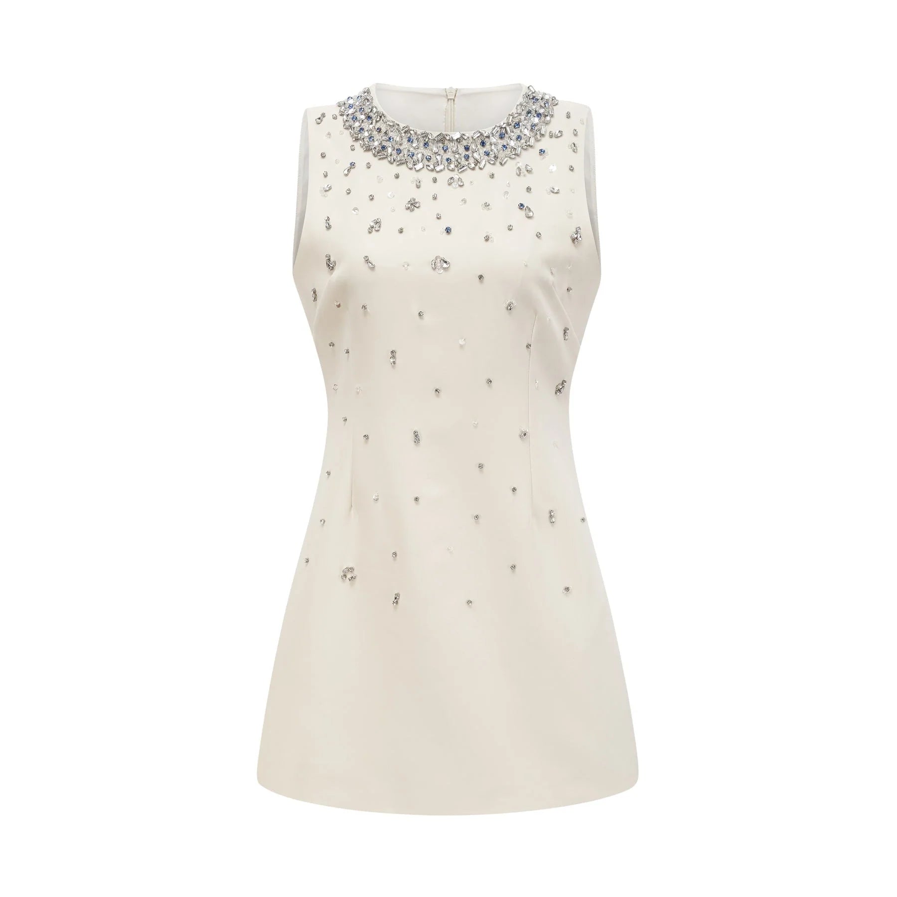 Violet Mini Dress White Crystal Embellished Sleeveless & Rear