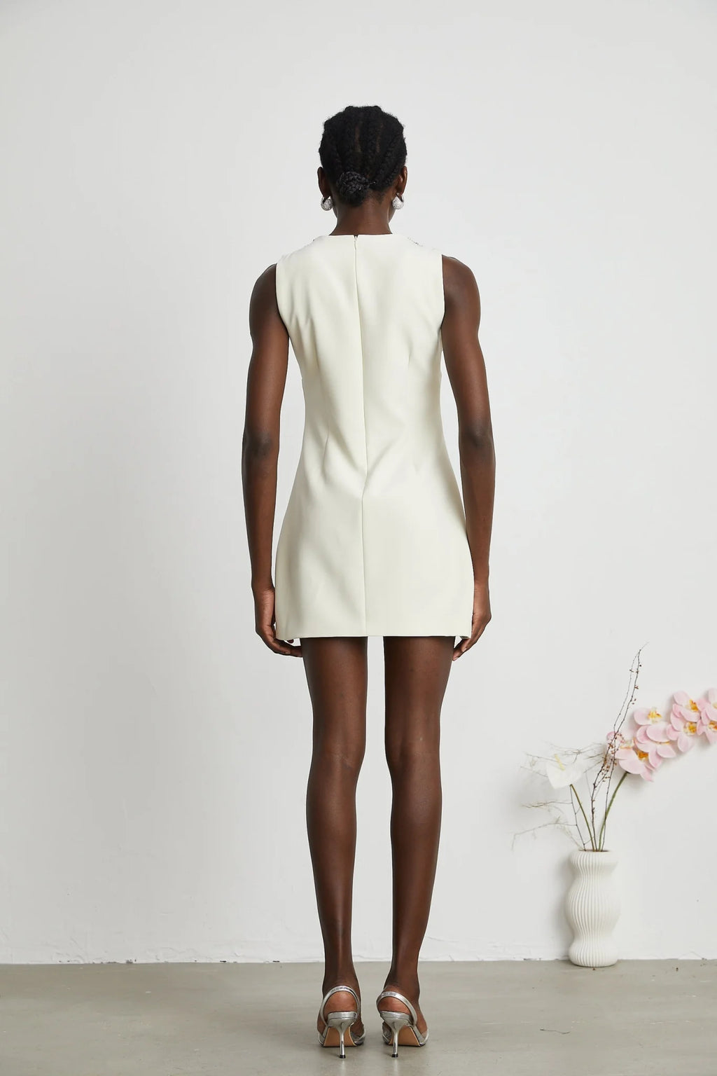 Violet Mini Dress White Crystal Embellished Sleeveless & Rear