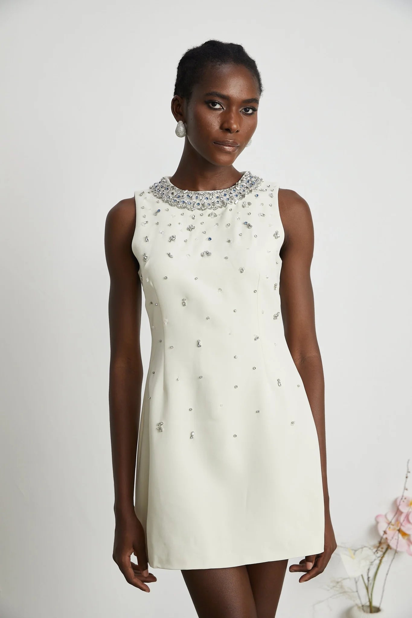 Violet Mini Dress White Crystal Embellished Sleeveless & Rear