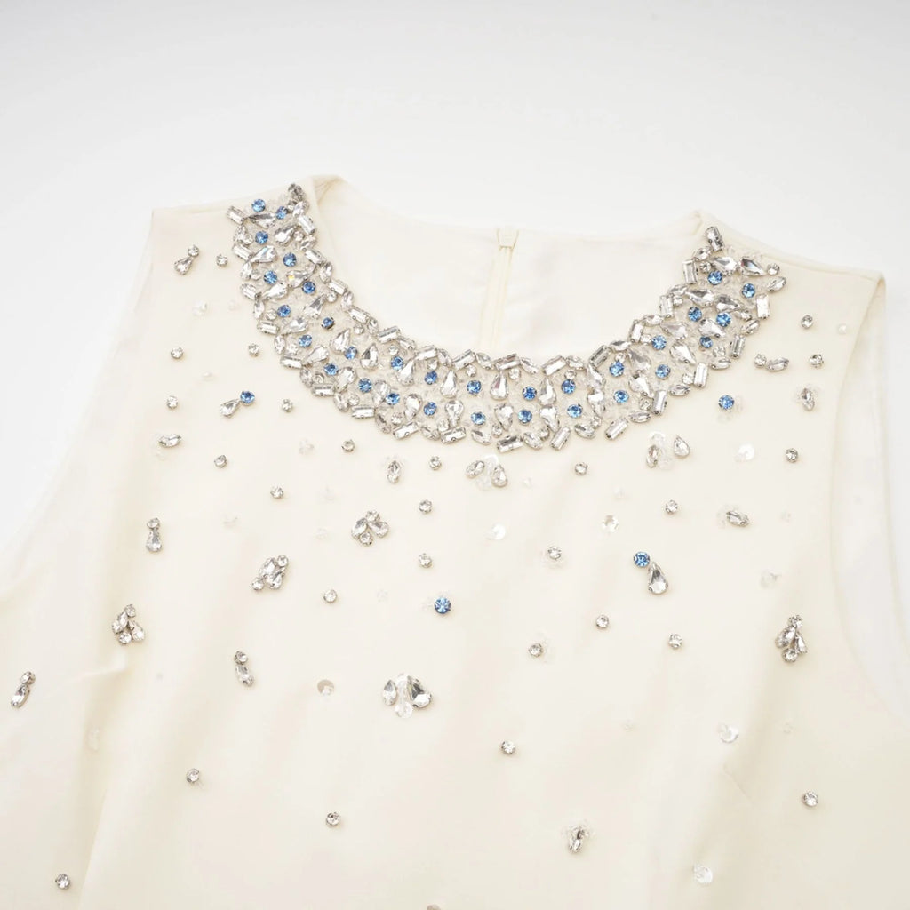 Violet Mini Dress White Crystal Embellished Sleeveless & Rear