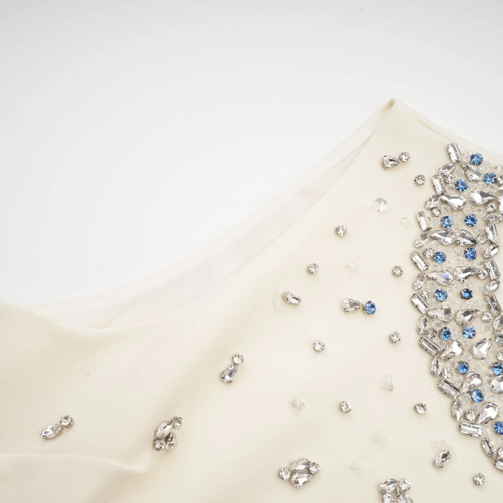 Violet Mini Dress White Crystal Embellished Sleeveless & Rear