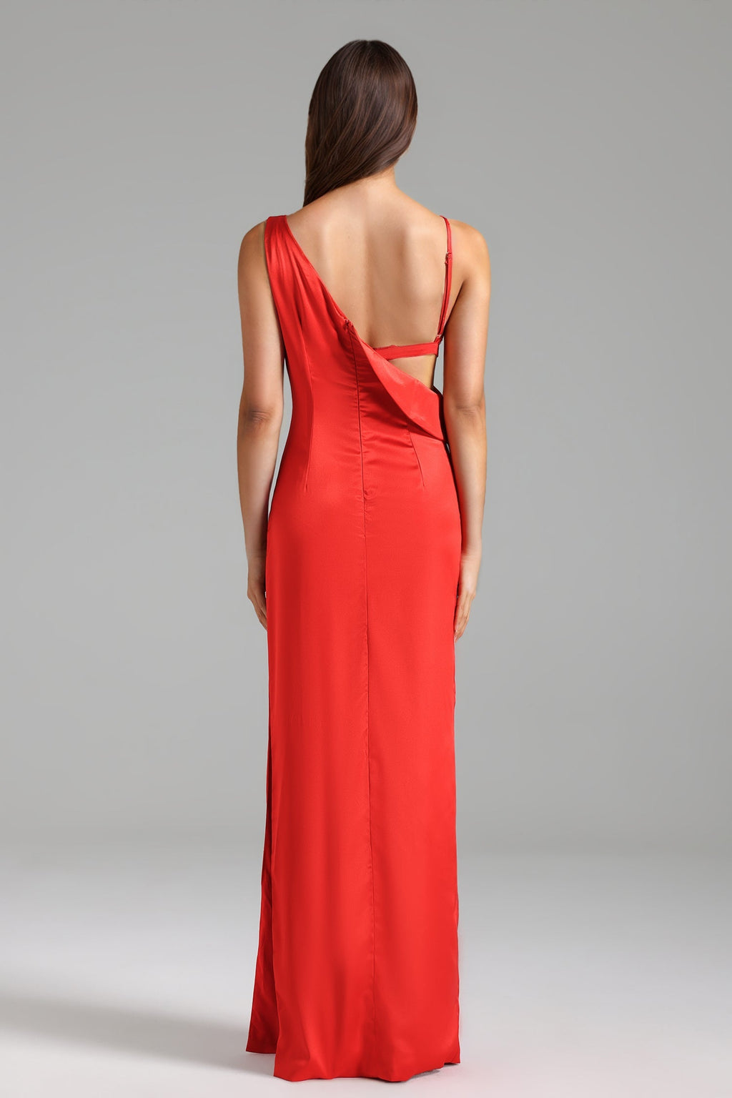 Violet Red Backless Evening Dress with High Slit and Deep-V Neckline