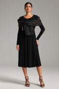 Violetta Black Elegant Versatile Dress Flattering Silhouette Graceful Neckline Long Sleeves Exquisite Detailing Lightweight Fabric Comfortable Luxurious Formal Casual Event