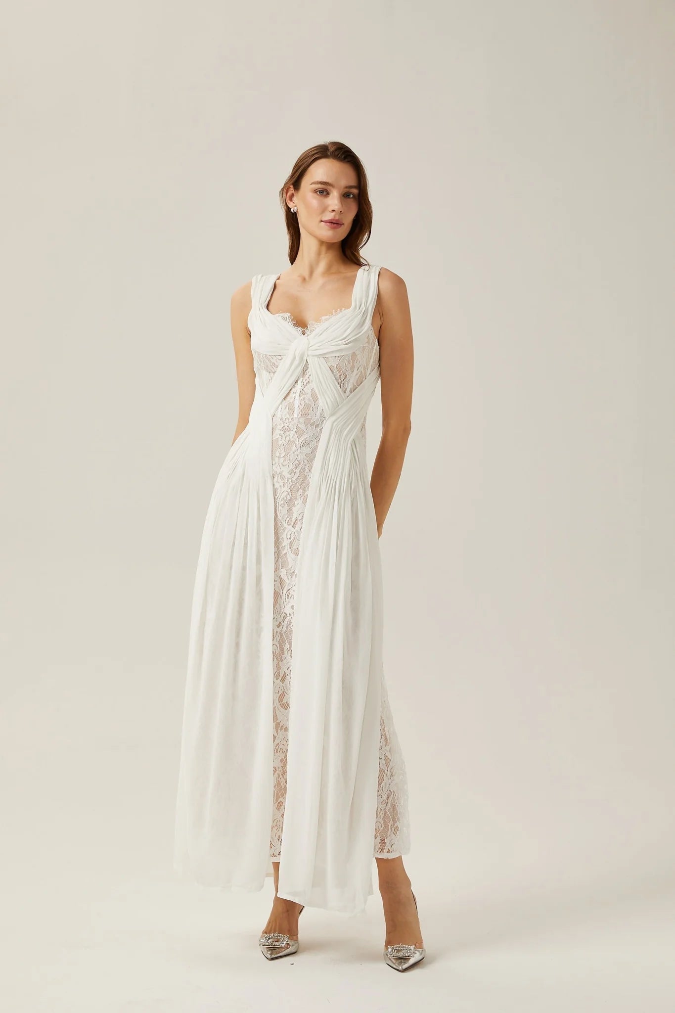 Violetta Maxi Dress in Immaculate White with V - Neck
