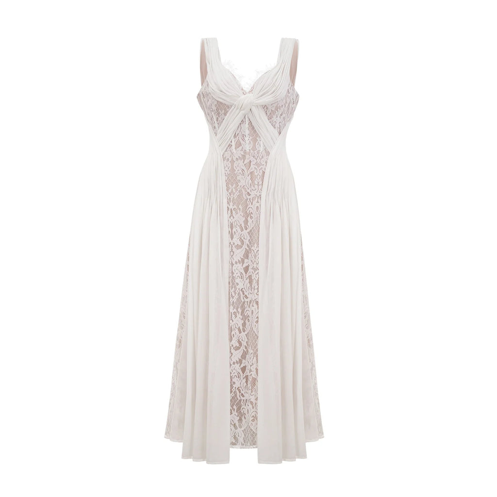 Violetta Maxi Dress in Immaculate White with V - Neck