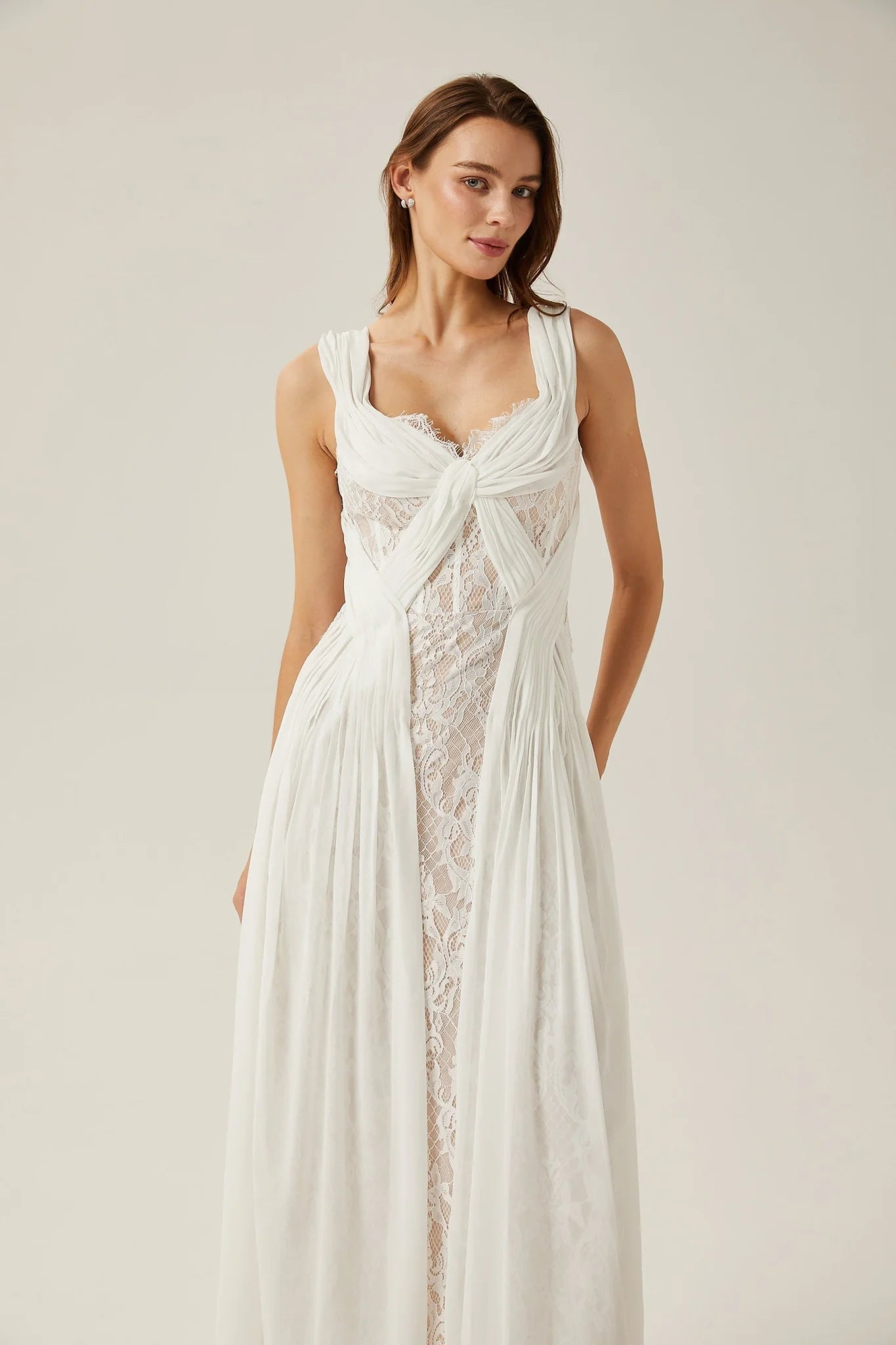 Violetta Maxi Dress in Immaculate White with V - Neck