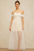 Violetta Maxi Dress White Pleated Tulle Off - Shoulder Hemline