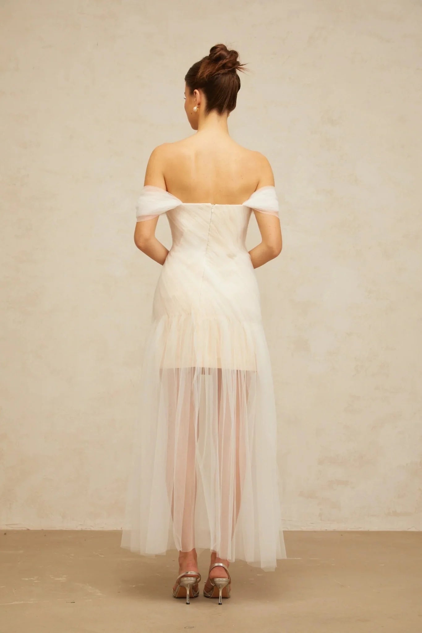 Violetta Maxi Dress White Pleated Tulle Off - Shoulder Hemline