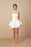 Violetta Mini Dress White Halterneck Ruffled Hem Zip Included