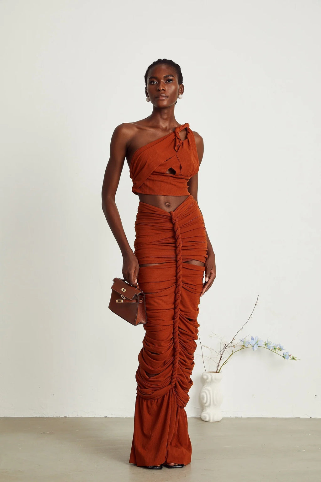 Violetta Skirt & Top Set Brown Twisted Cut Out Matching Duo