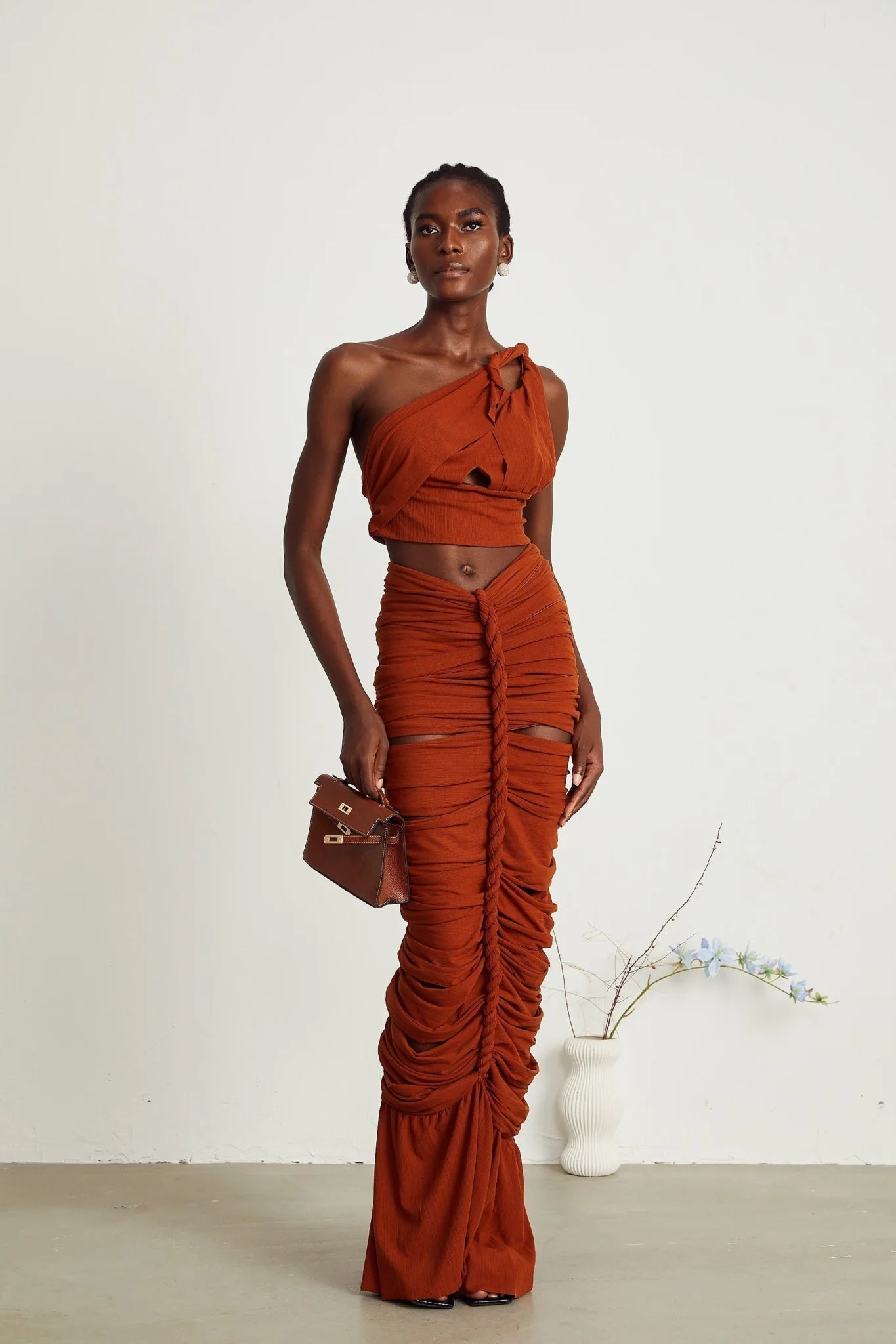 Violetta Skirt & Top Set Brown Twisted Cut Out Matching Duo