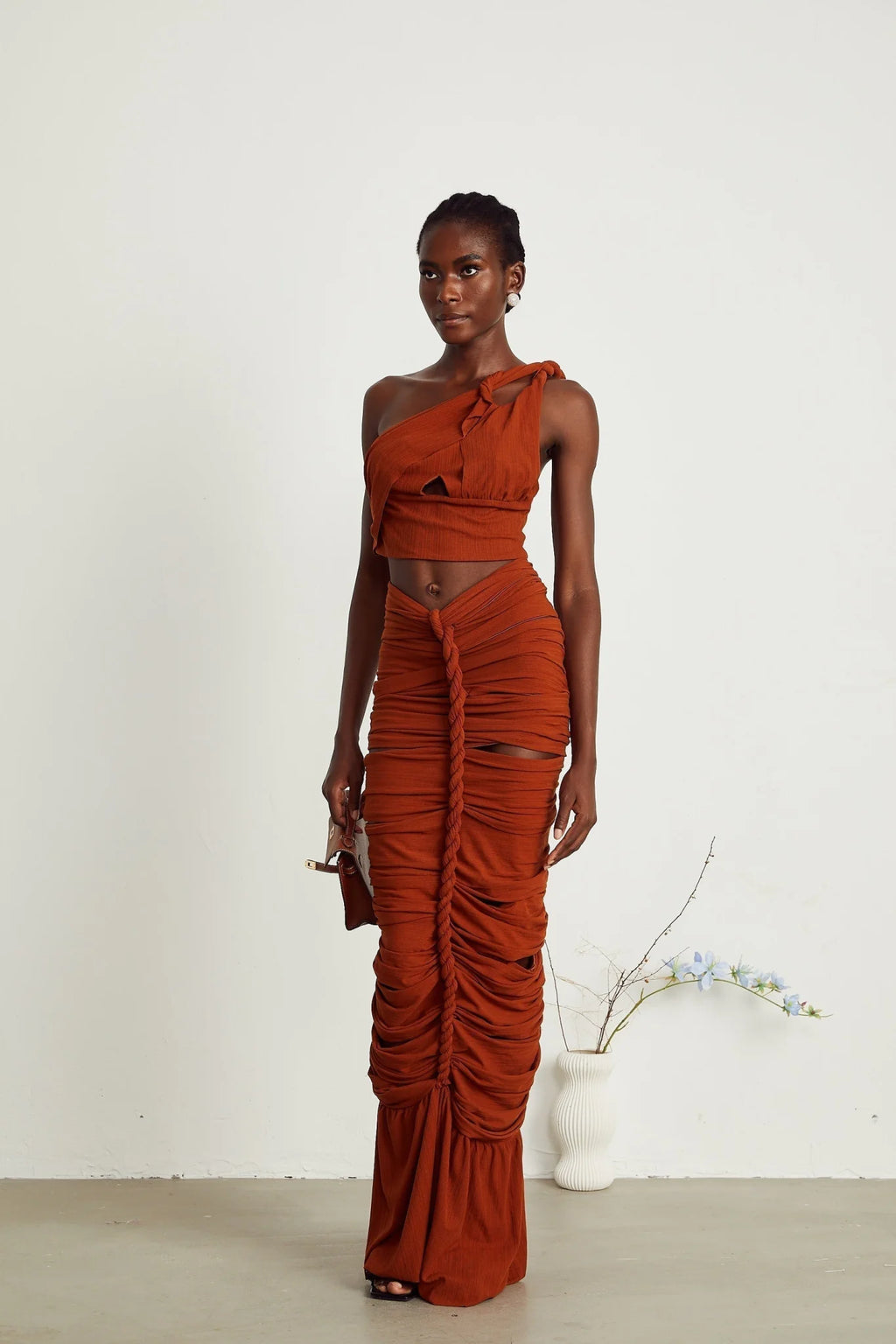Violetta Skirt & Top Set Brown Twisted Cut Out Matching Duo