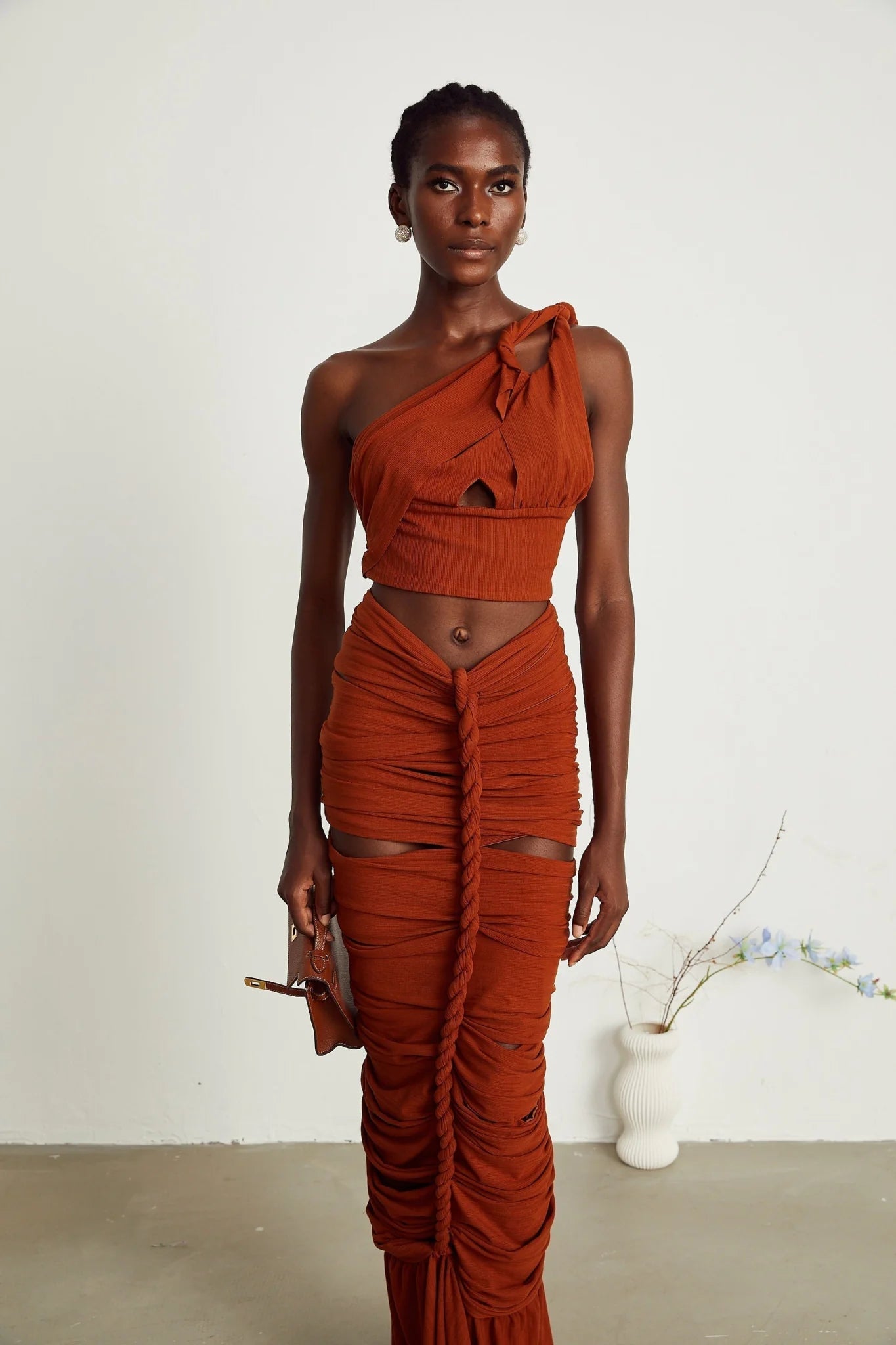 Violetta Skirt & Top Set Brown Twisted Cut Out Matching Duo