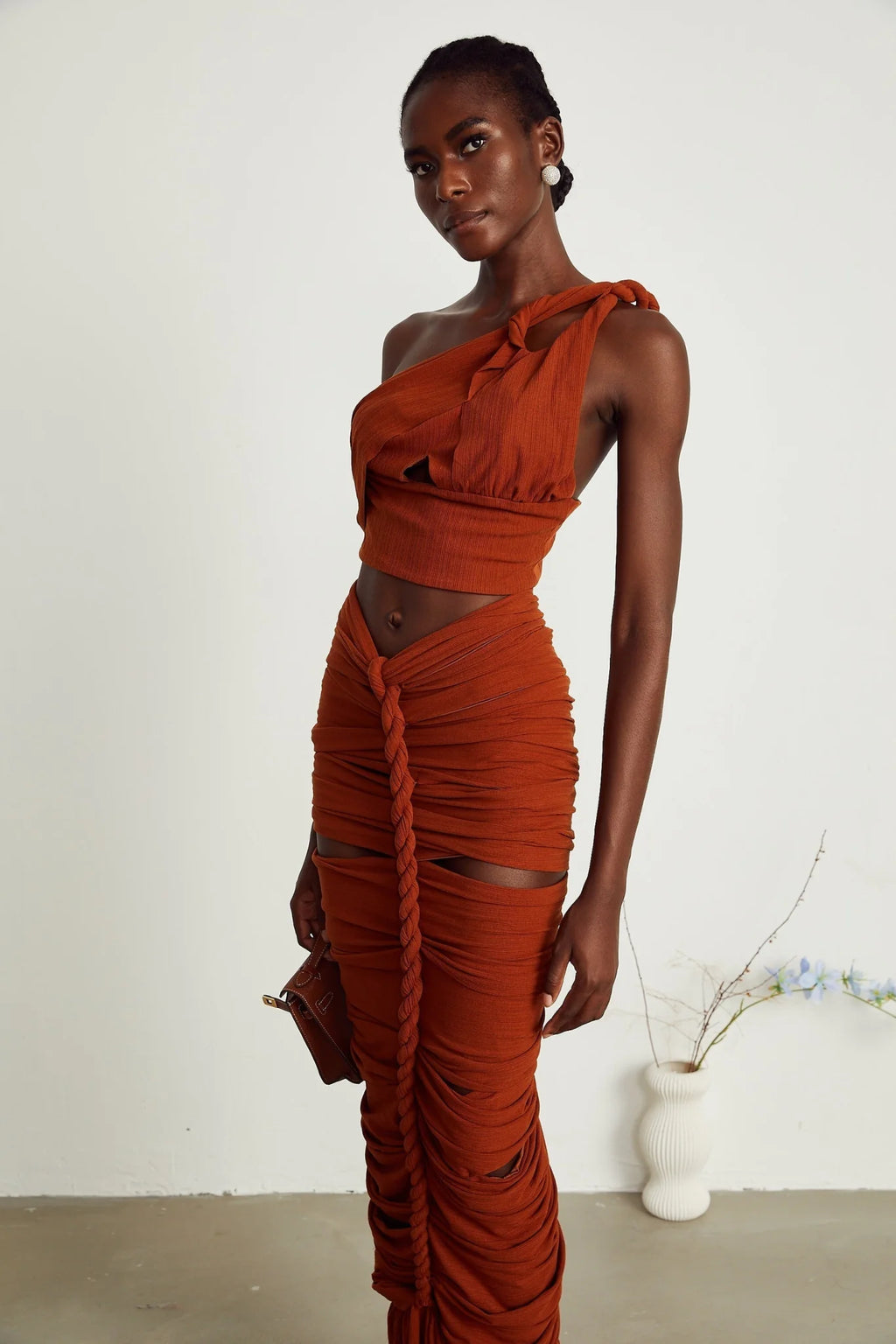 Violetta Skirt & Top Set Brown Twisted Cut Out Matching Duo
