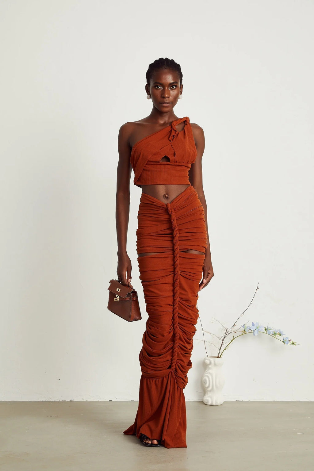 Violetta Skirt & Top Set Brown Twisted Cut Out Matching Duo