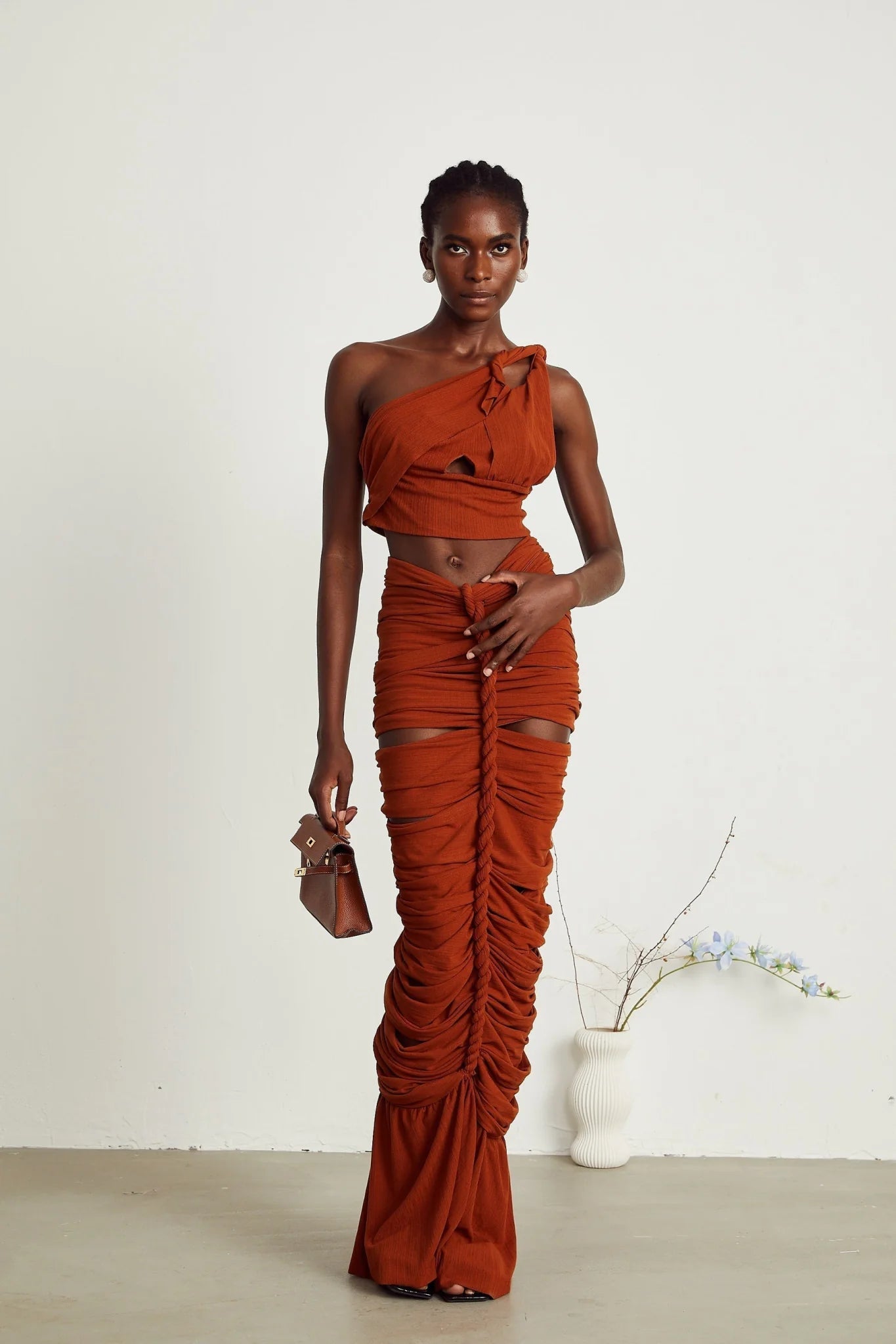 Violetta Skirt & Top Set Brown Twisted Cut Out Matching Duo