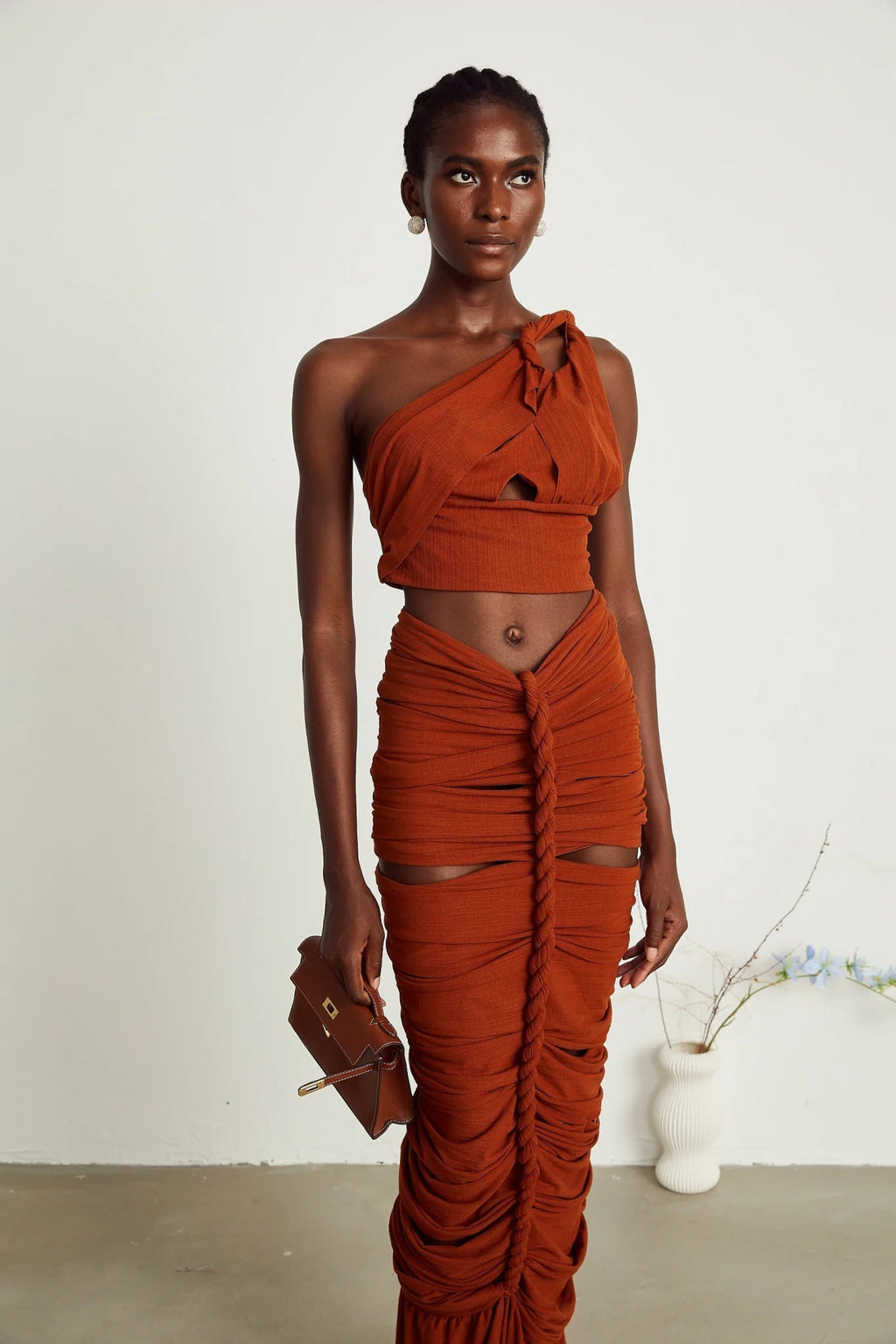 Violetta Skirt & Top Set Brown Twisted Cut Out Matching Duo