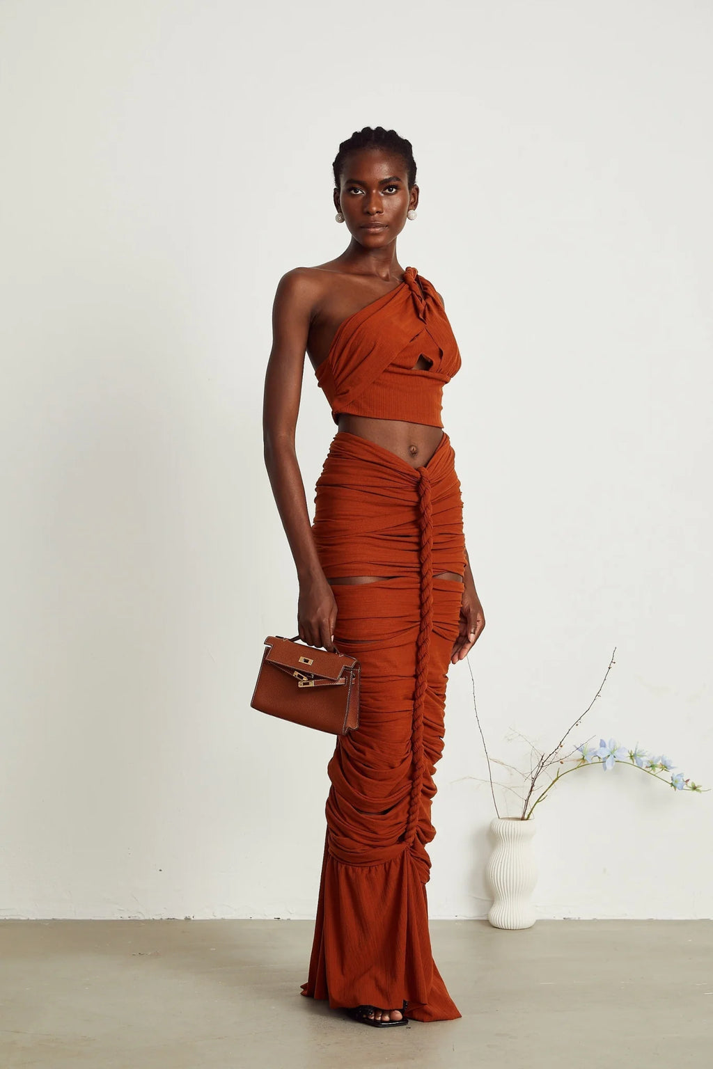 Violetta Skirt & Top Set Brown Twisted Cut Out Matching Duo