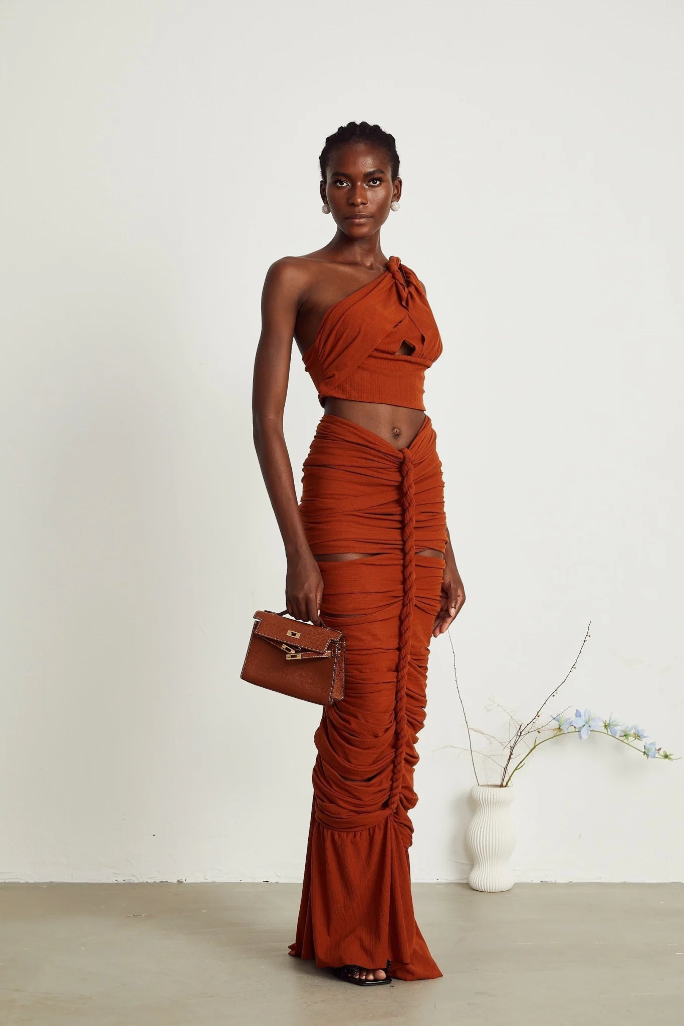 Violetta Skirt & Top Set Brown Twisted Cut Out Matching Duo
