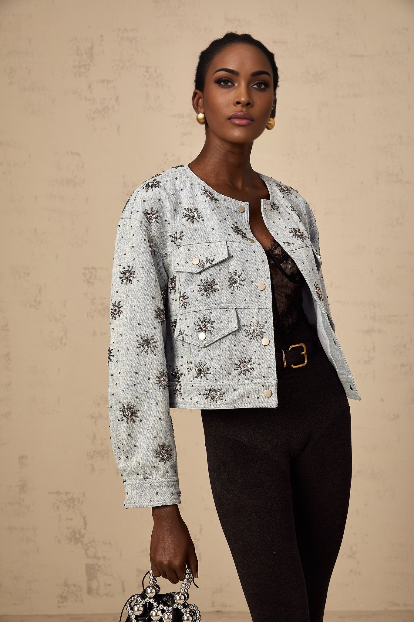 Virginia Denim Jacket Blue Studded Sun Motif