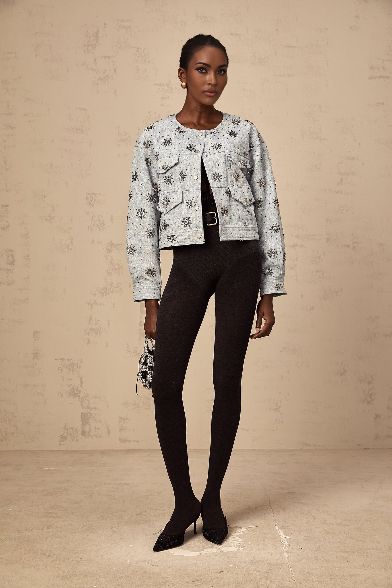 Virginia Denim Jacket Blue Studded Sun Motif