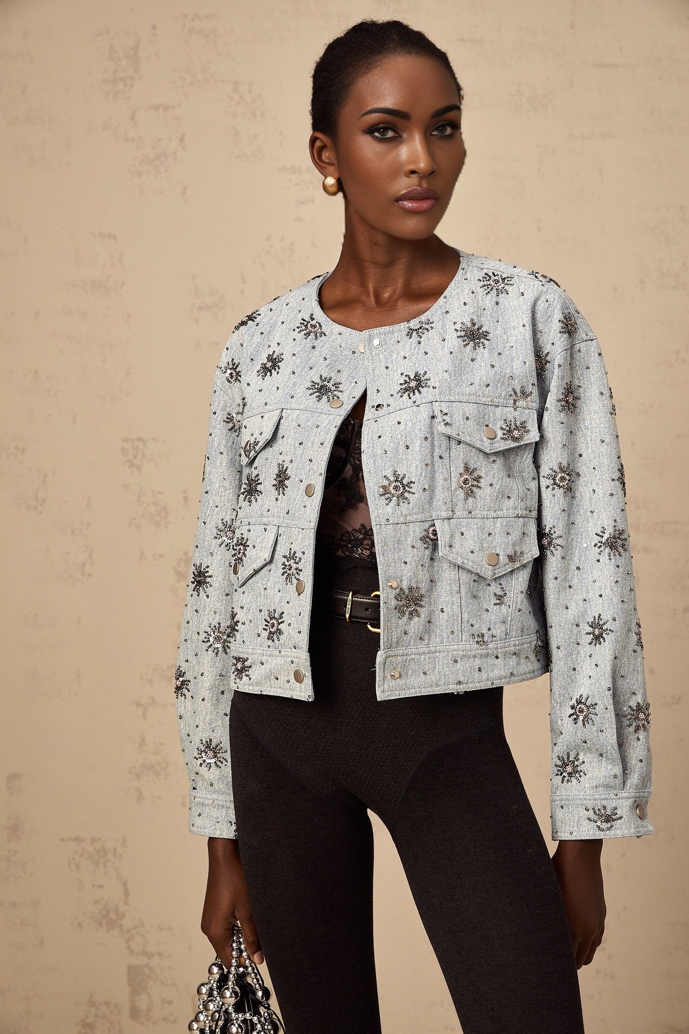 Virginia Denim Jacket Blue Studded Sun Motif