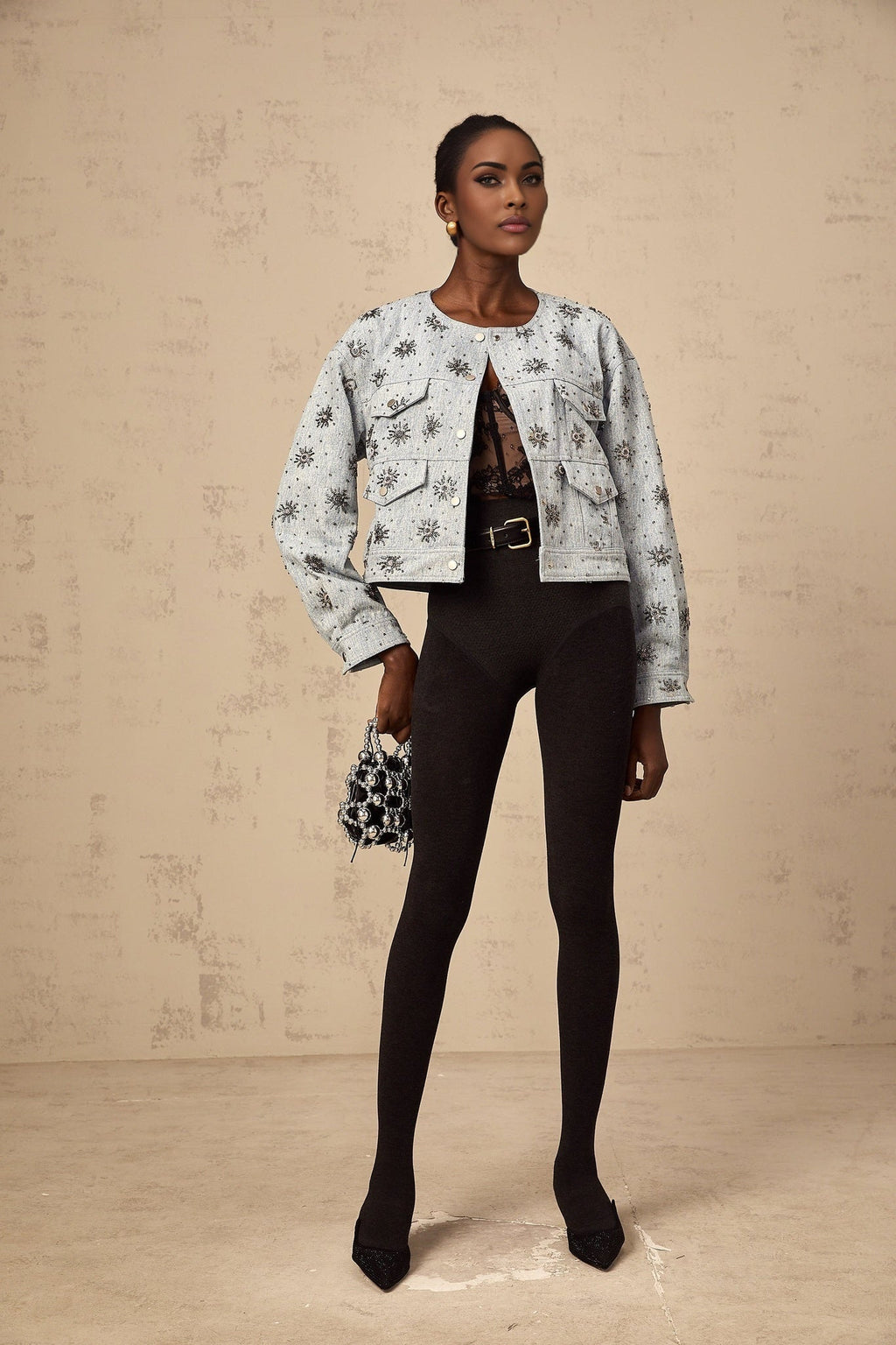 Virginia Denim Jacket Blue Studded Sun Motif