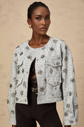 Virginia Denim Jacket Blue Studded Sun Motif