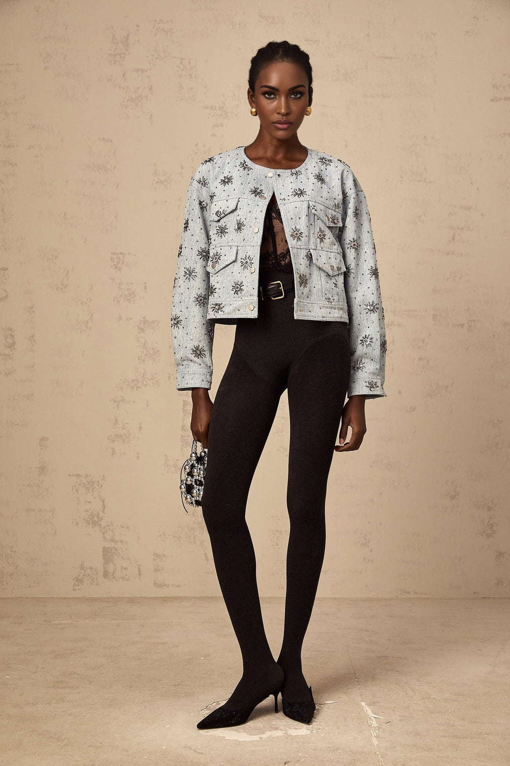 Virginia Denim Jacket Blue Studded Sun Motif