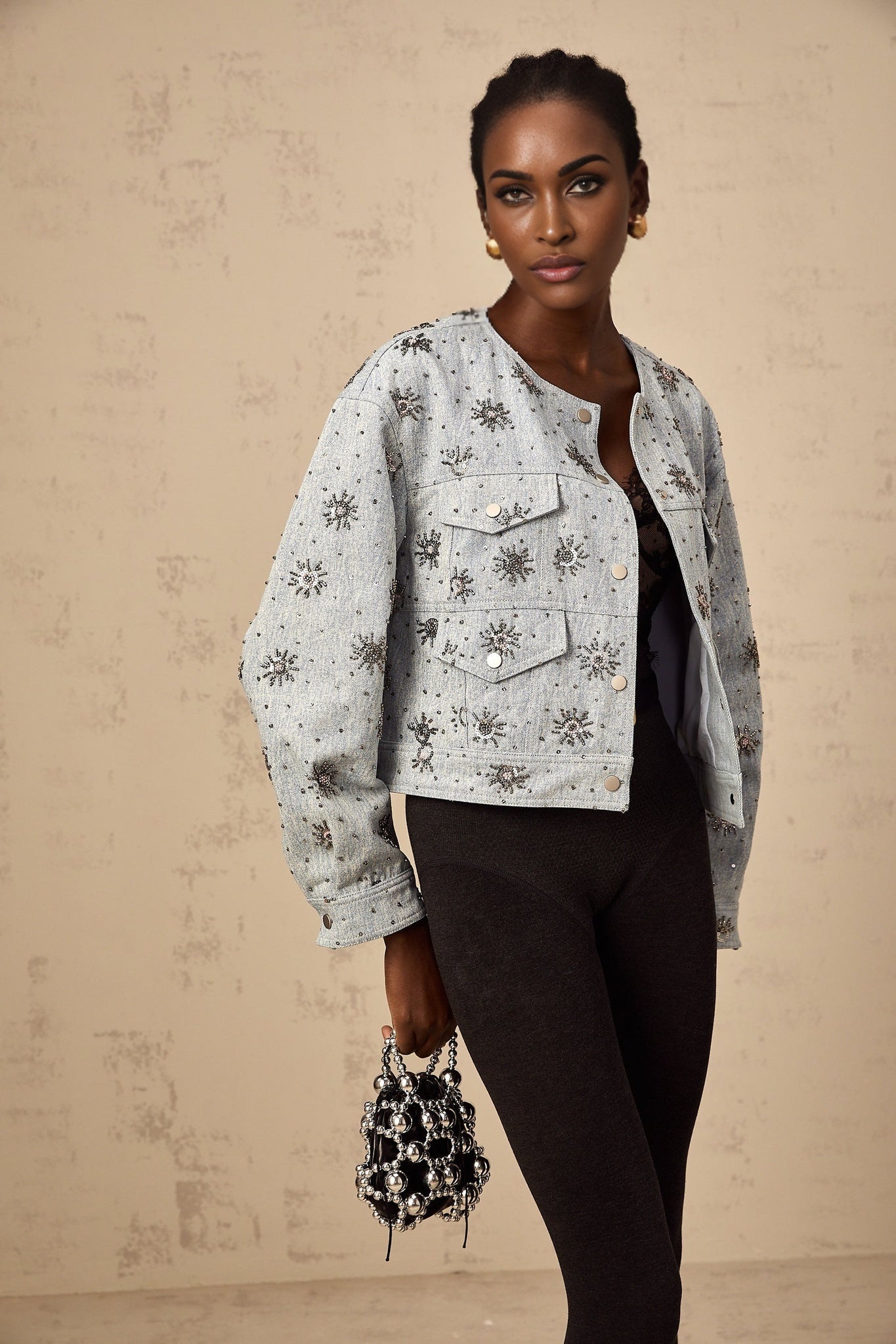 Virginia Denim Jacket Blue Studded Sun Motif