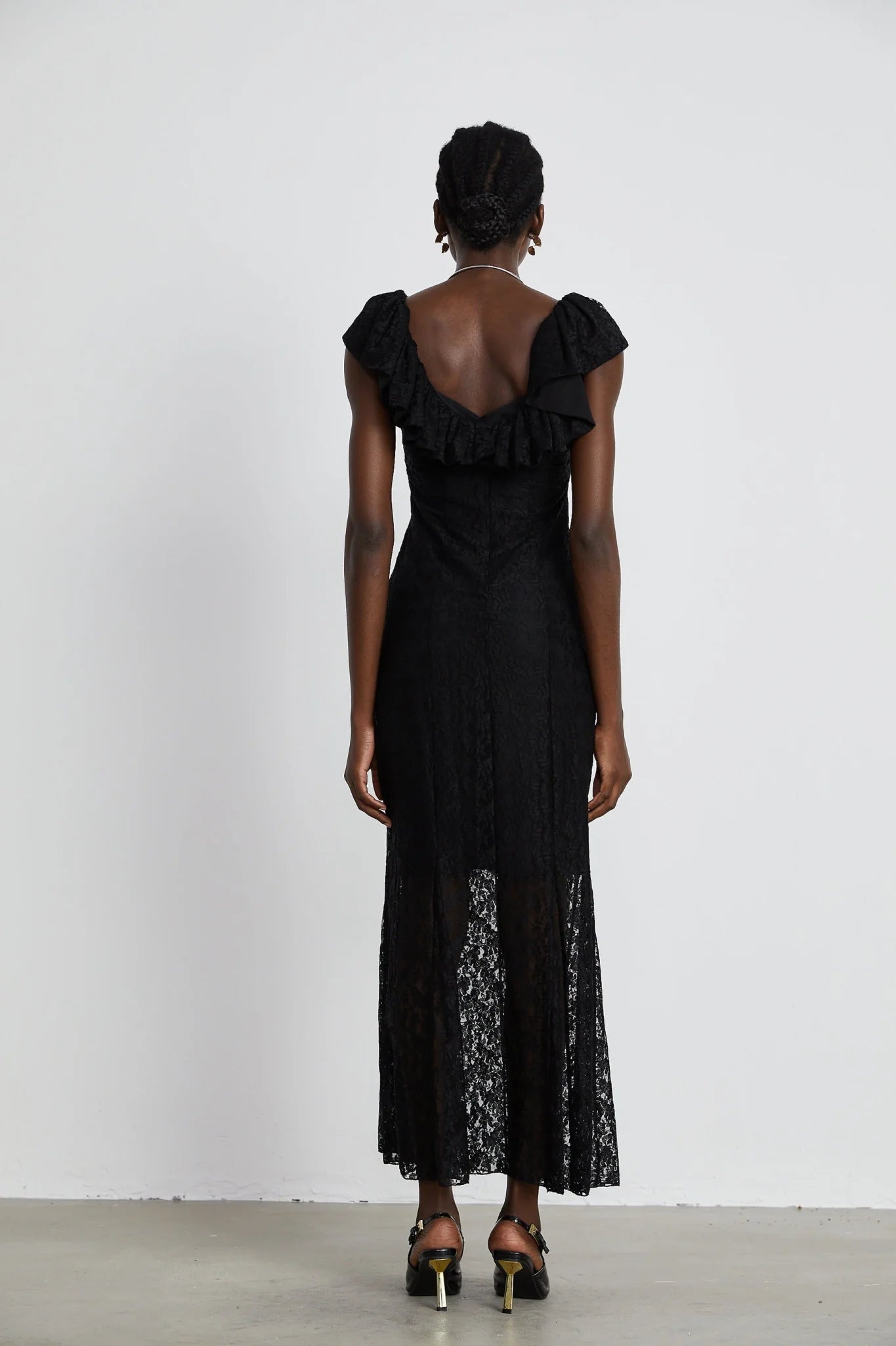 Virginia Gown Black Chantilly Lace Bow Trim & Slip Dress