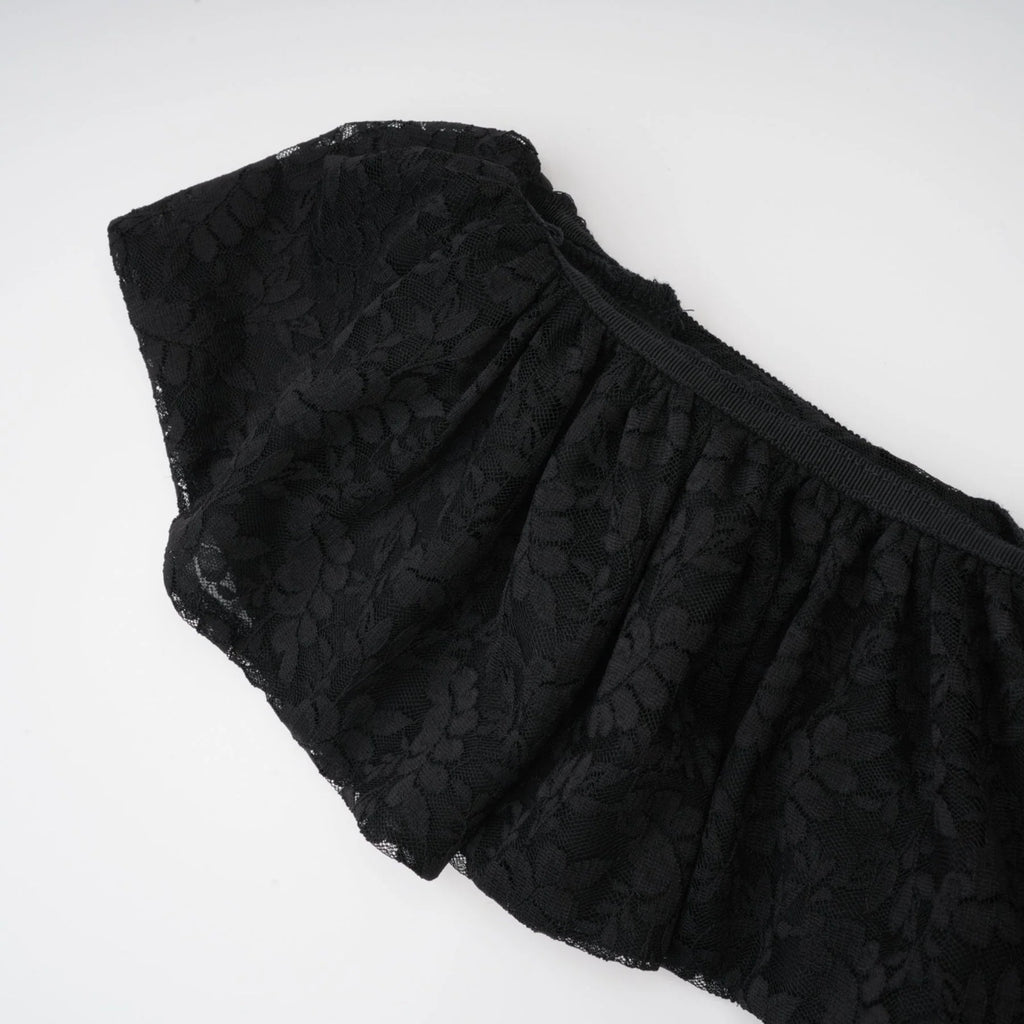 Virginia Gown Black Chantilly Lace Bow Trim & Slip Dress
