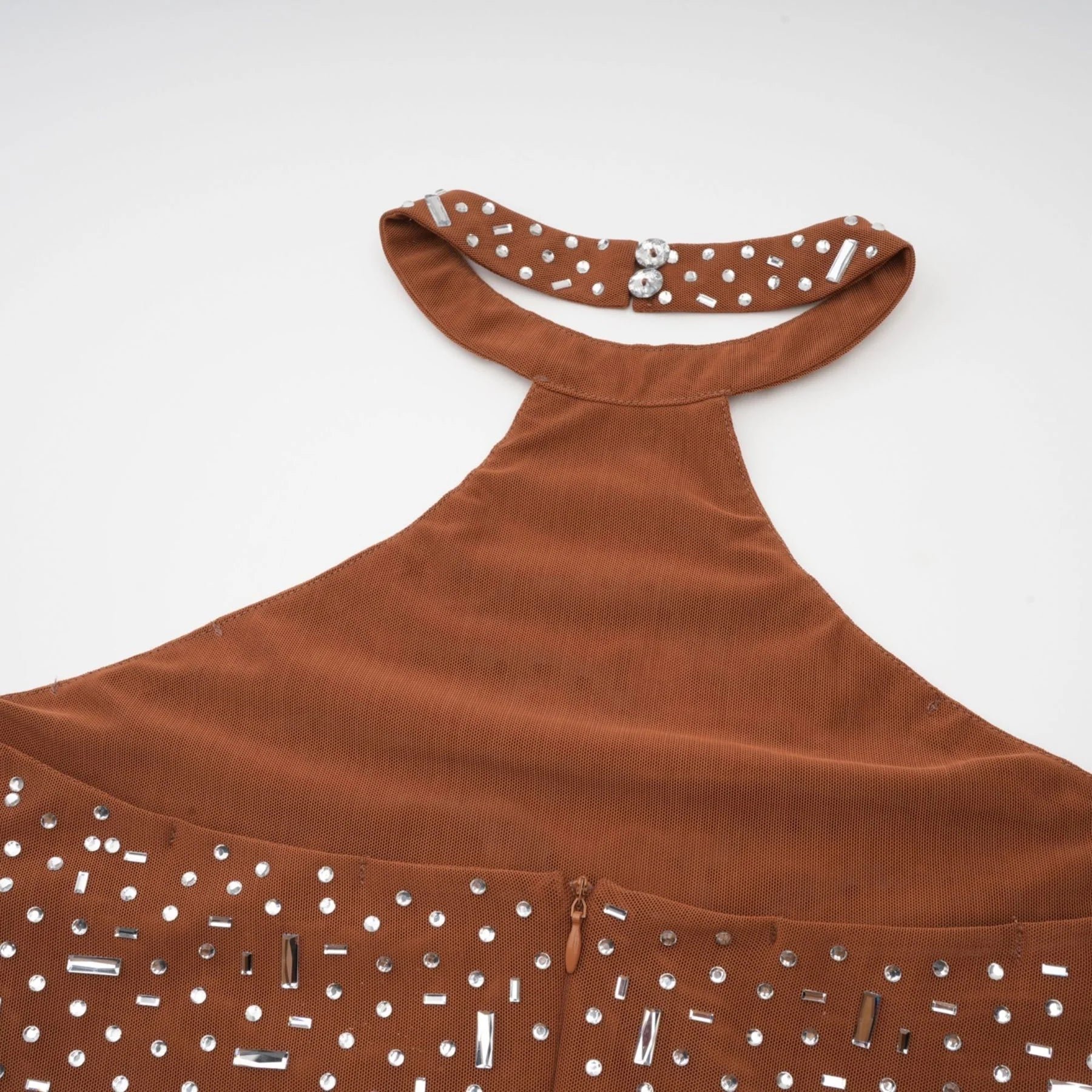 Virginia Maxi Dress - Halter Neck Brown with Crystal Embellishment & Bodycon Fit