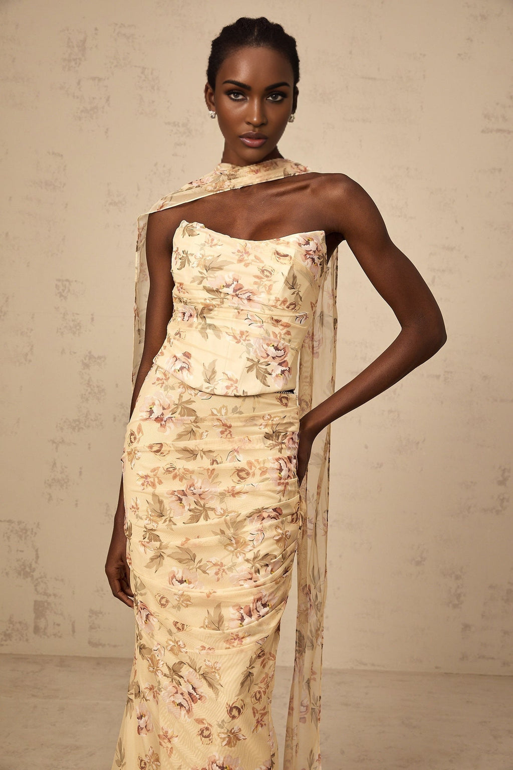 Virginia Skirt & Top Set Yellow Floral Print Fitted Ensemble