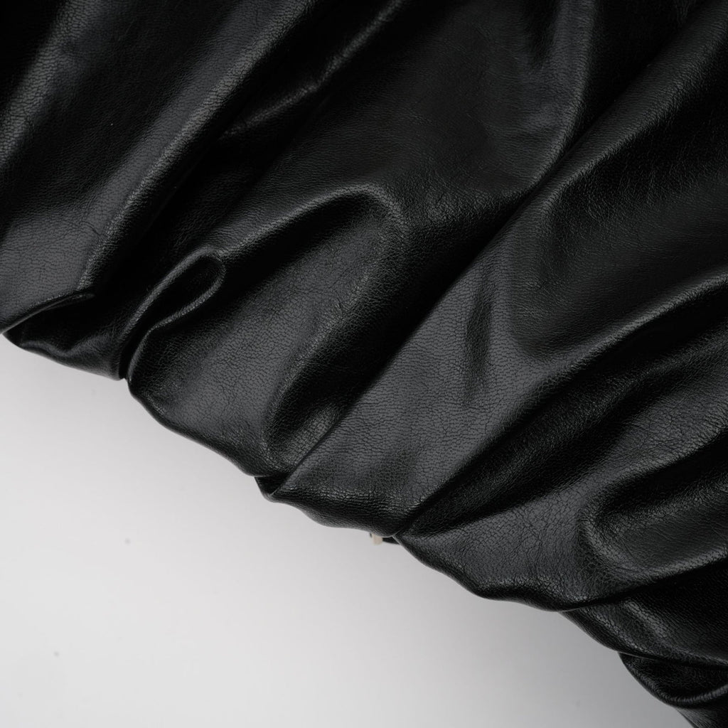 Virginie Black Cropped Faux Leather Jacket With Puff Hem