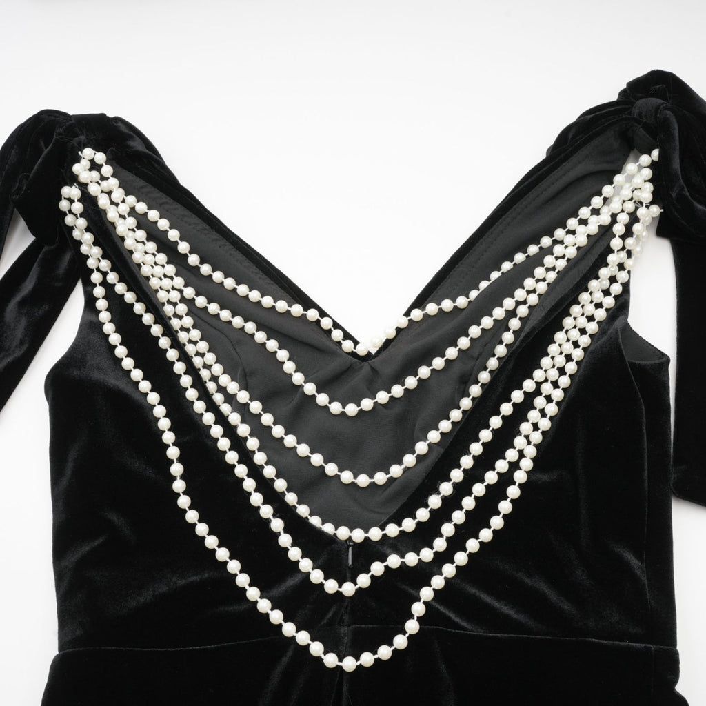 Vittoria Maxi Dress Sleek Black Velvet Cowl Neck Open Back Bow