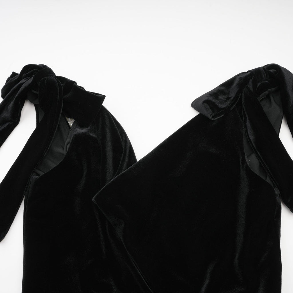 Vittoria Maxi Dress Sleek Black Velvet Cowl Neck Open Back Bow