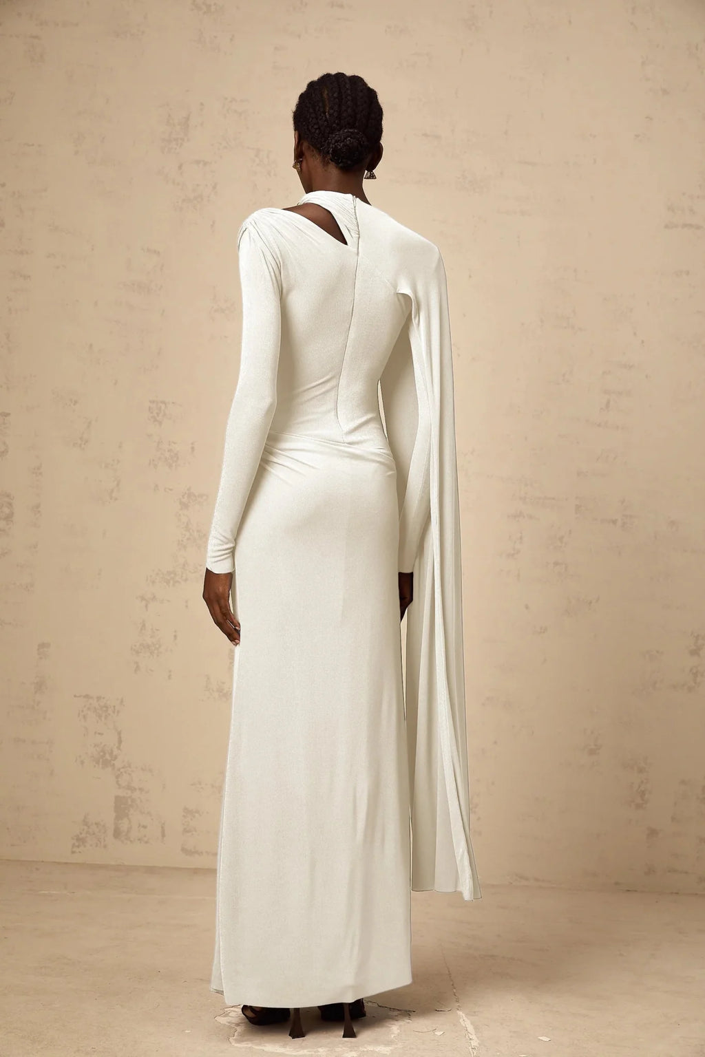 Vittoria Maxi Dress White Diagonal Shawl Fitted