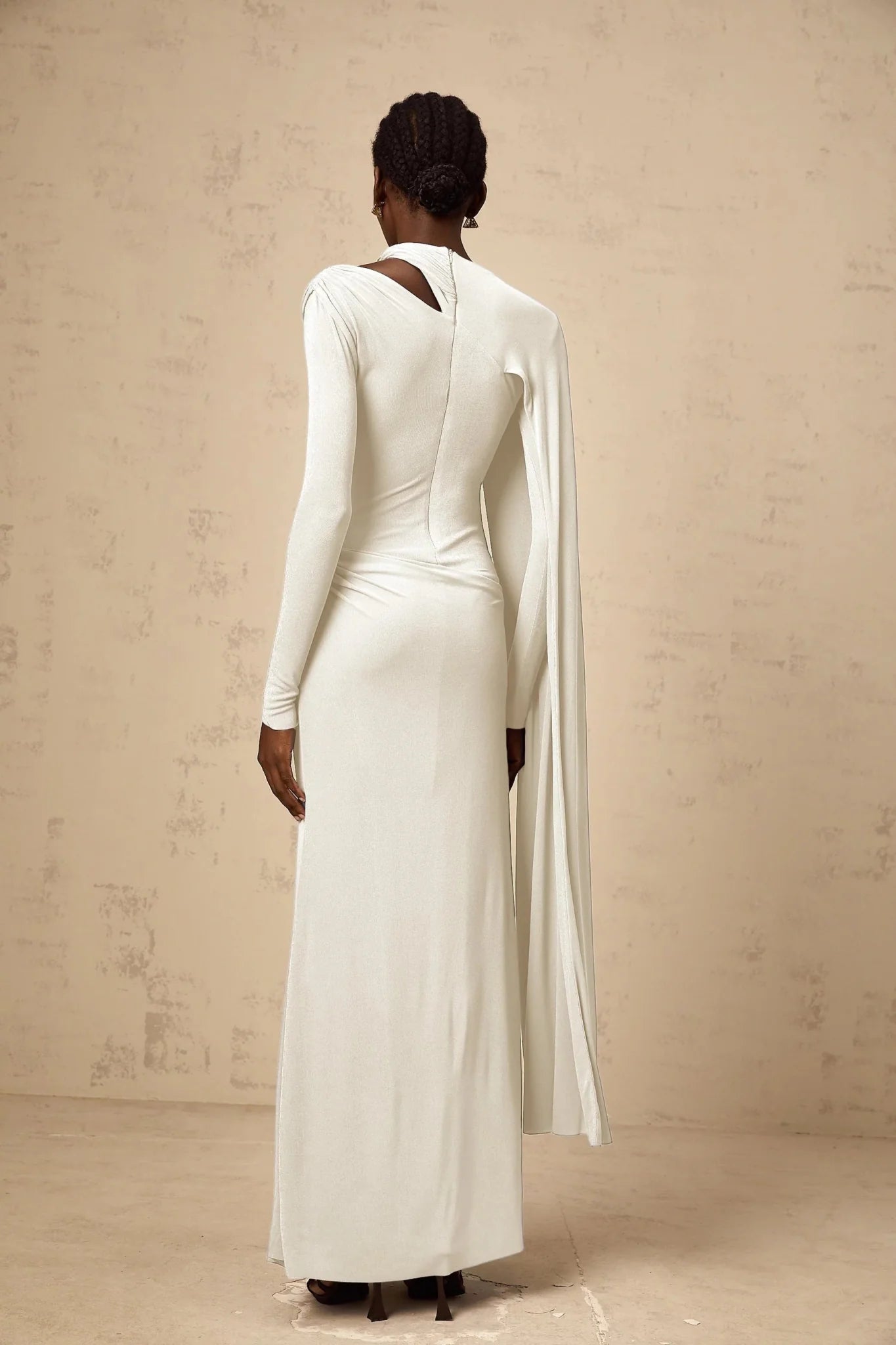 Vittoria Maxi Dress White Diagonal Shawl Fitted