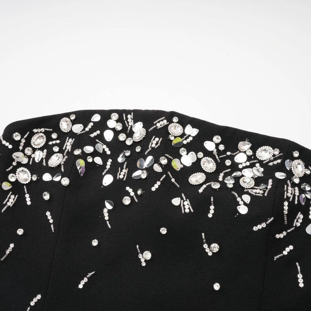Vittoria Mini Dress Crystal Embellished Black Strapless & Flared