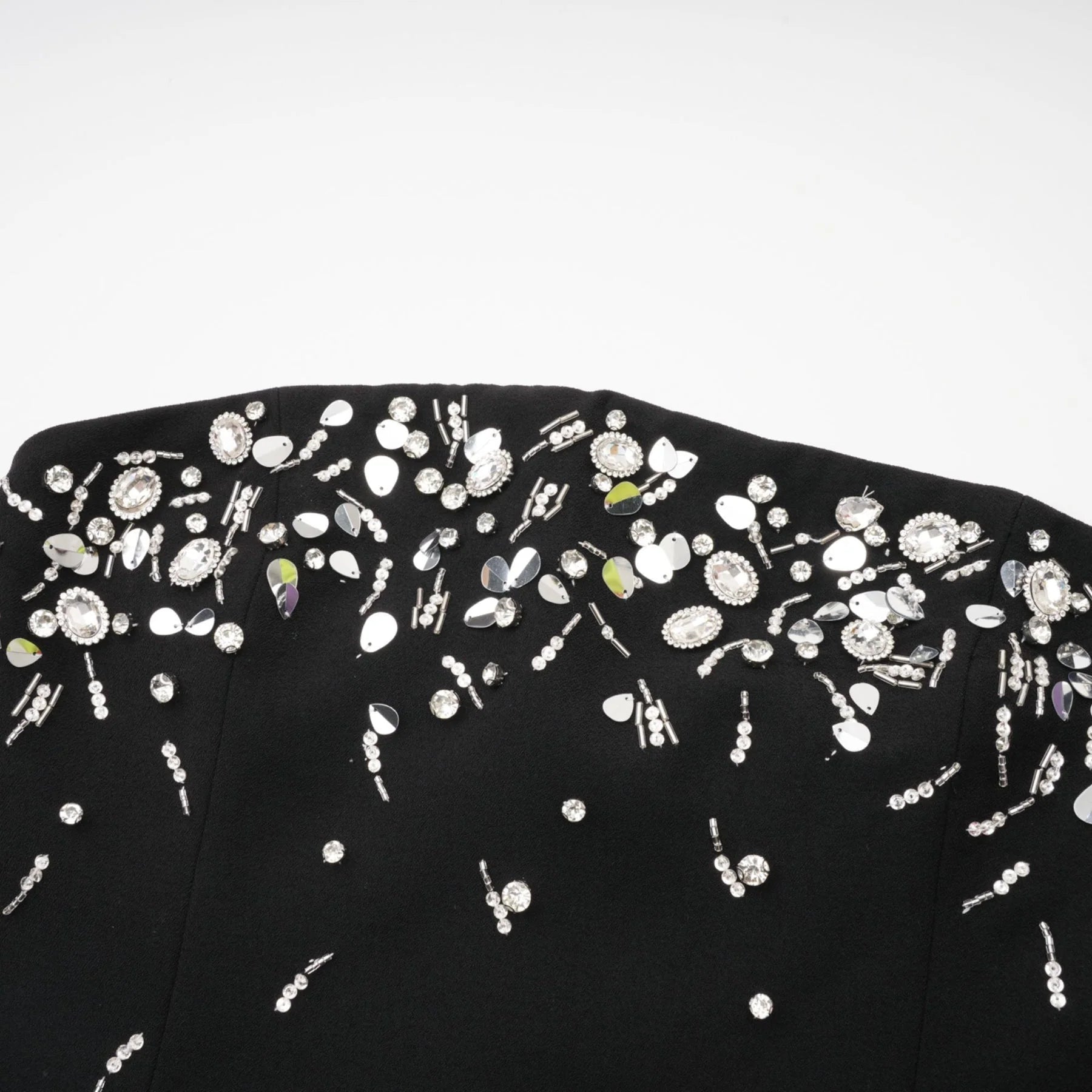 Vittoria Mini Dress Crystal Embellished Black Strapless & Flared